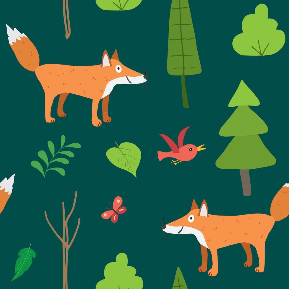 Whimsical fox motif with forest foliage and greenery vector