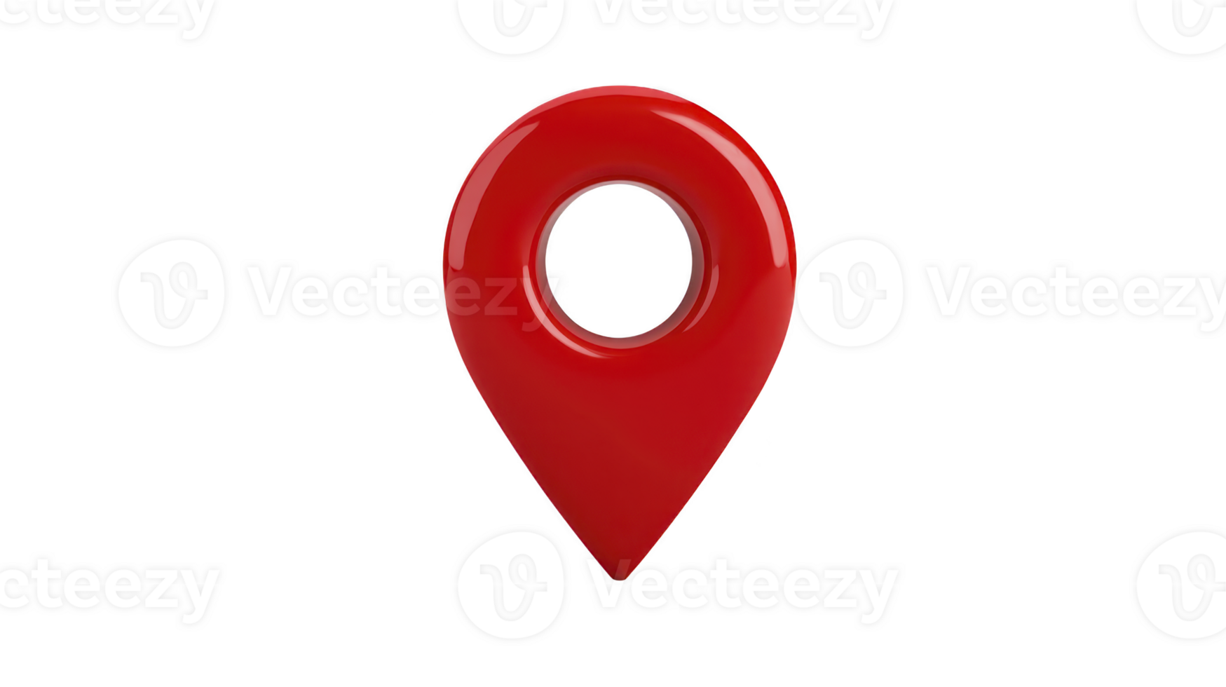 Red map pin location marker glossy 3D icon with circular hole navigation symbol for travel direction or GPS isolated on transparent background modern design useful for digital maps png