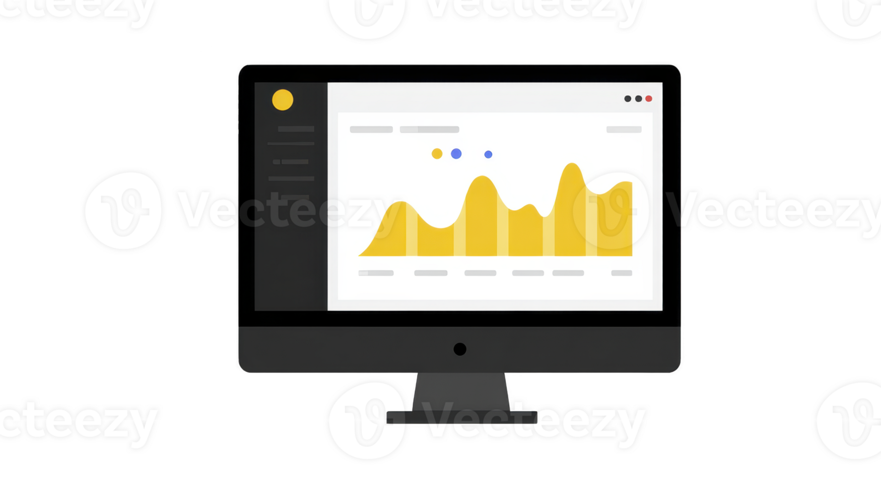moderno computador monitor exibindo amarelo dados analytics gráfico, digital painel de controle interface, o negócio relatório, tecnologia conceito, limpar \ limpo projeto, isolado em transparência fundo png