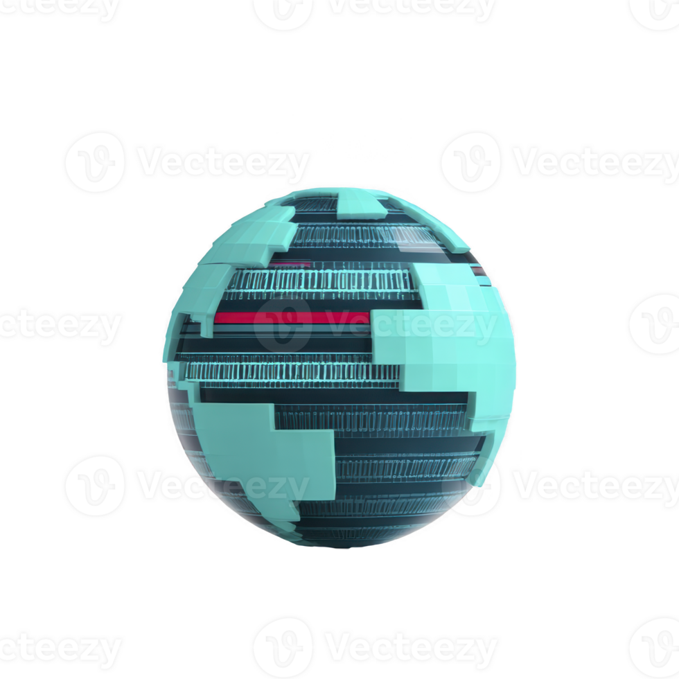 Futuristic turquoise digital sphere with geometric patterns, glowing lines, and high tech abstract design, evoking innovation and modern technology concepts png