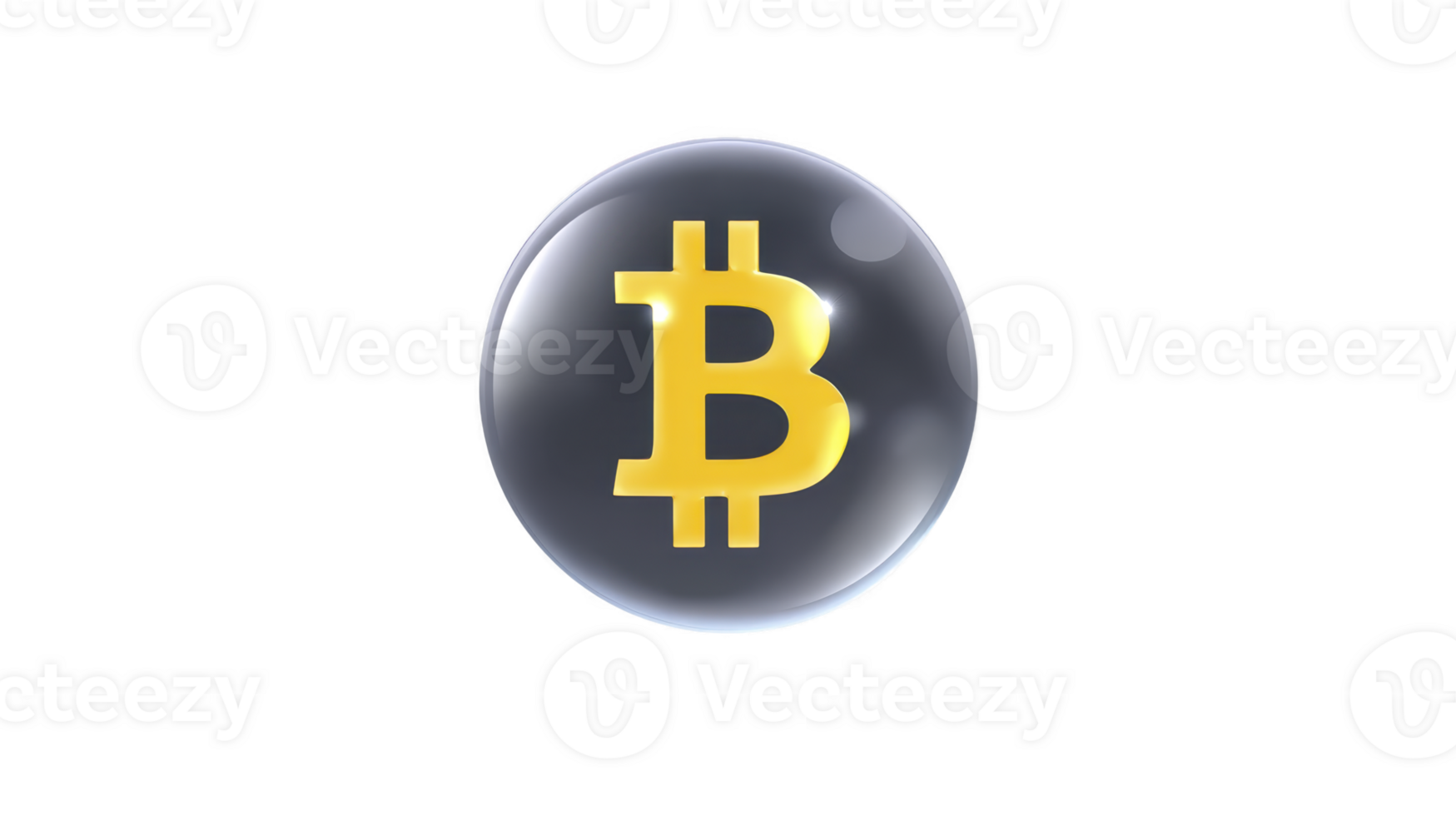 Bitcoin symbol in glossy transparent bubble digital currency concept modern finance cryptocurrency futuristic isolated on transparency background shiny 3D rendering investment technology png