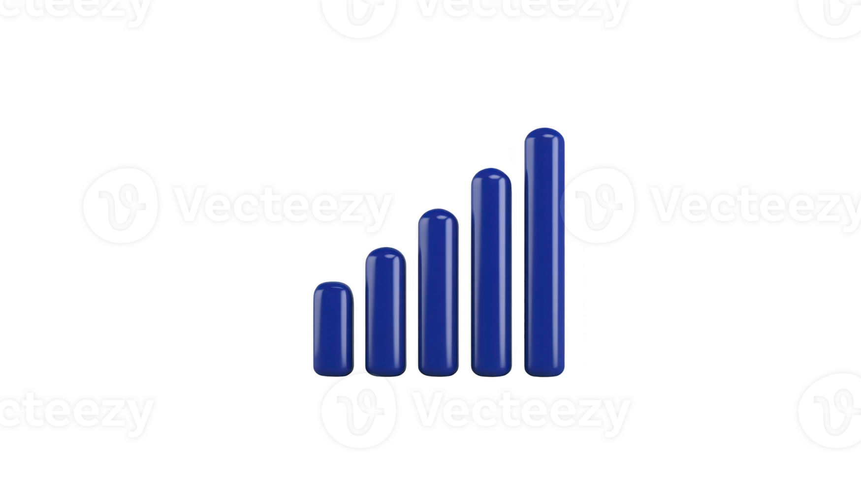 Blue 3D bar graph icon with five vertical bars increasing in height, symbolizing growth, progress, or signal strength, isolated on transparent background, modern and minimal style png