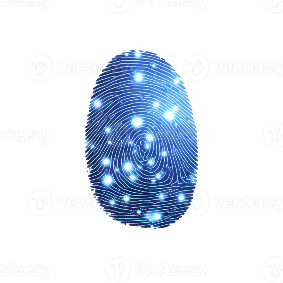 digital fingeravtryck biometrisk Identifiering säkerhet autentisering lysande blå rader teknologi cyber skydd trogen personlig data Integritet png
