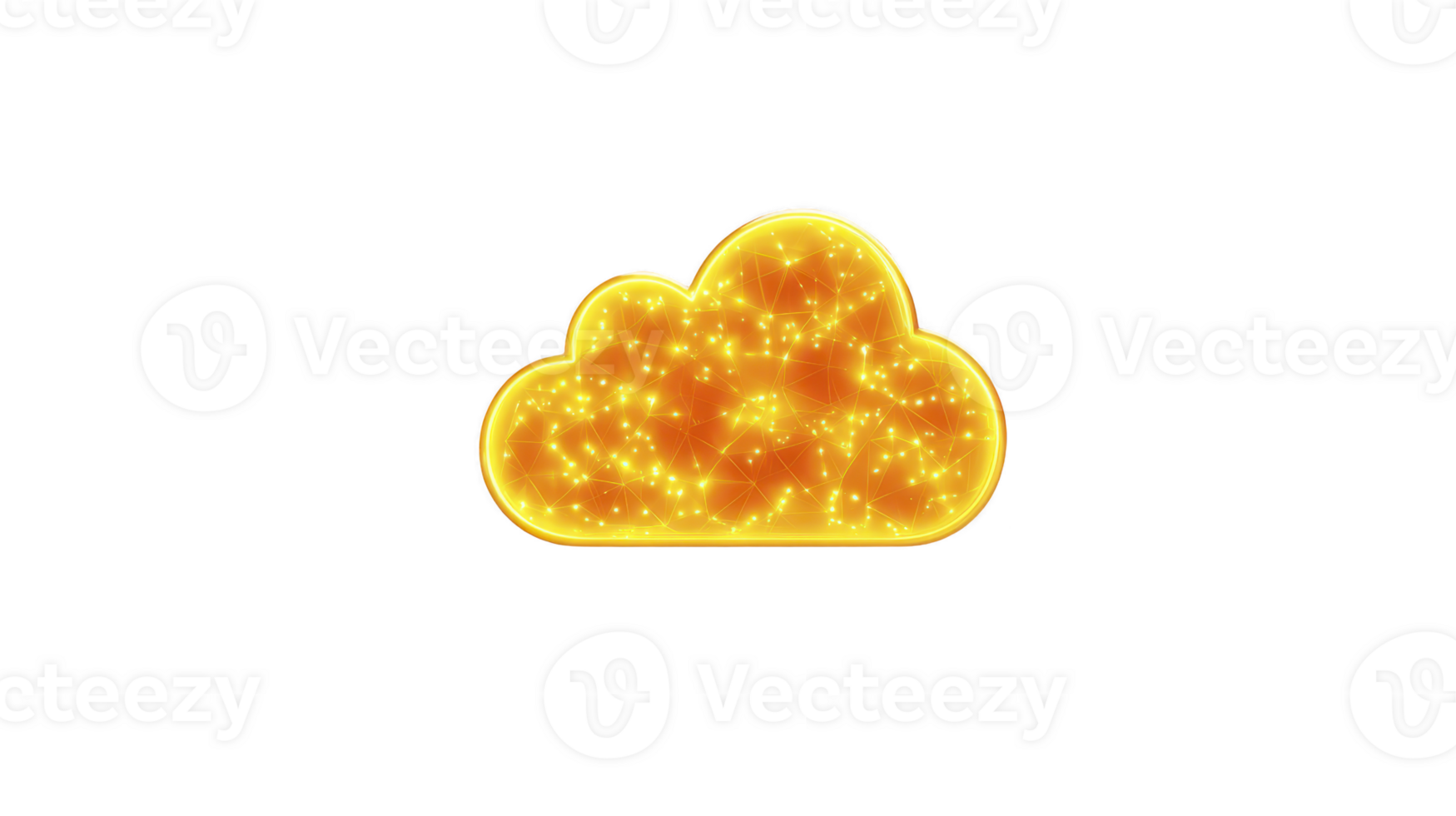 Glowing yellow cloud with sparkling light effect, digital illustration, isolated on transparency background, futuristic and vibrant, symbolizing technology and data storage png