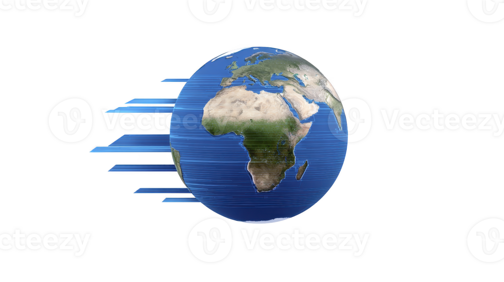 Globe with motion lines showing Africa Europe and Asia symbolizing fast global connection technology and worldwide communication in dynamic modern style png