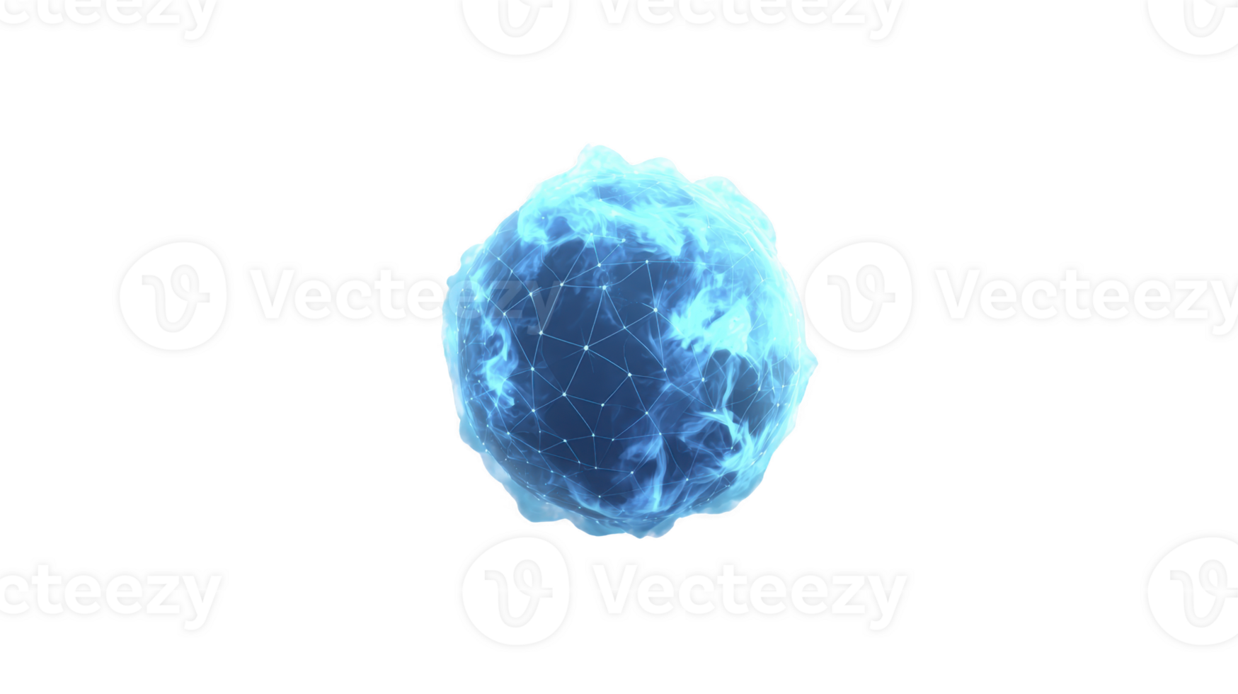 Blue glowing sphere with digital network lines, abstract energy ball, futuristic technology, isolated on transparent background, vibrant and dynamic visual png