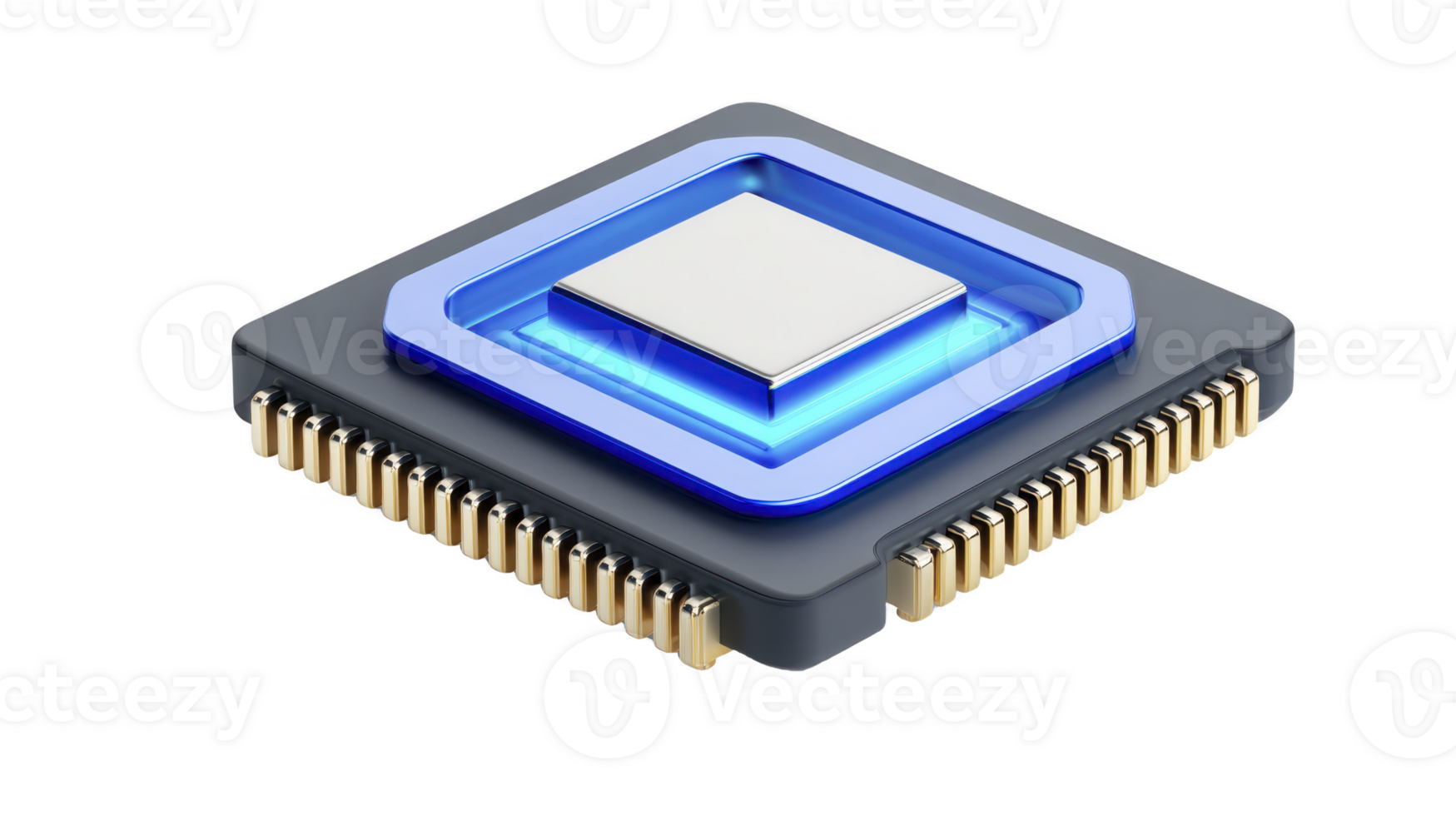 microchip processore tecnologia blu metallico elettronico componente hardware computer circuito moderno microchip processore con blu metallico design elettronico componente per computer hardware isolato png