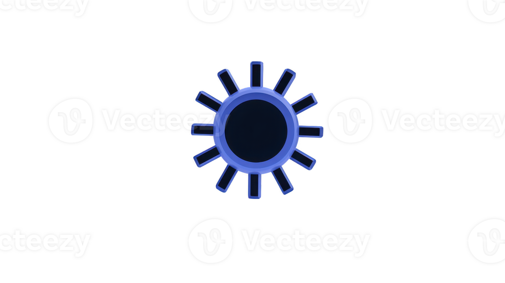 Blue sun icon with circular center and radiating rays, isolated on transparent background, modern minimal style, suitable for weather, technology, or user interface design concepts png