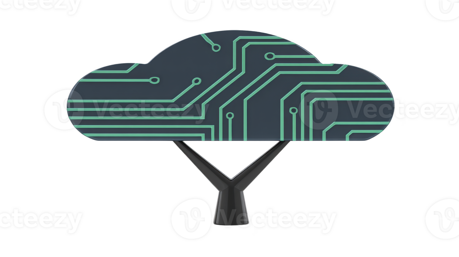 Cloud tree with circuit pattern symbolizing technology innovation and digital growth isolated transparency background modern design eco friendly concept green energy futuristic clean minimal style png