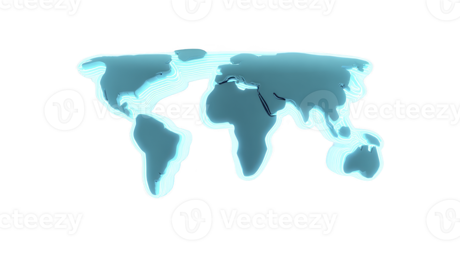 Glowing world map blue neon outline modern digital style continents highlighted futuristic design global concept technology theme minimalistic isolated on transparency background png