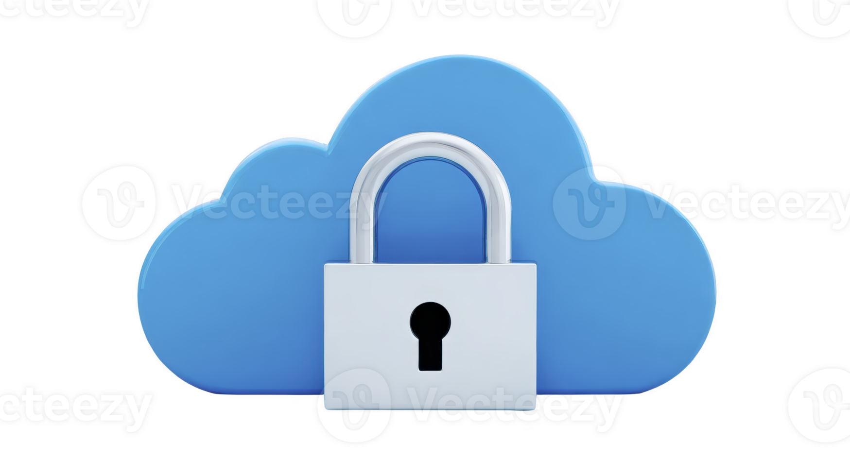 nube sicurezza concetto con blu nube icona e argento lucchetto, simboleggiante dati protezione, privacy, e sicuro in linea Conservazione per digitale informazione e File png