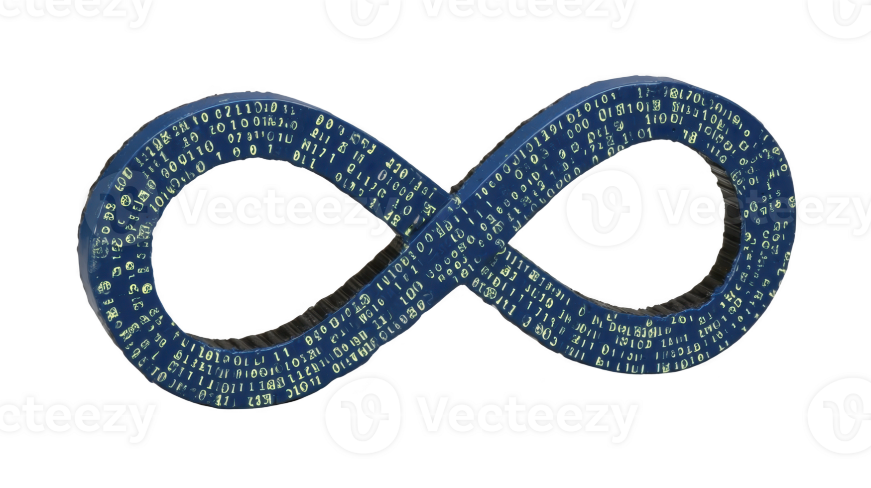 Infinity symbol with blue digital binary code pattern, representing technology, endless possibilities, and futuristic innovation, isolated on transparency background png