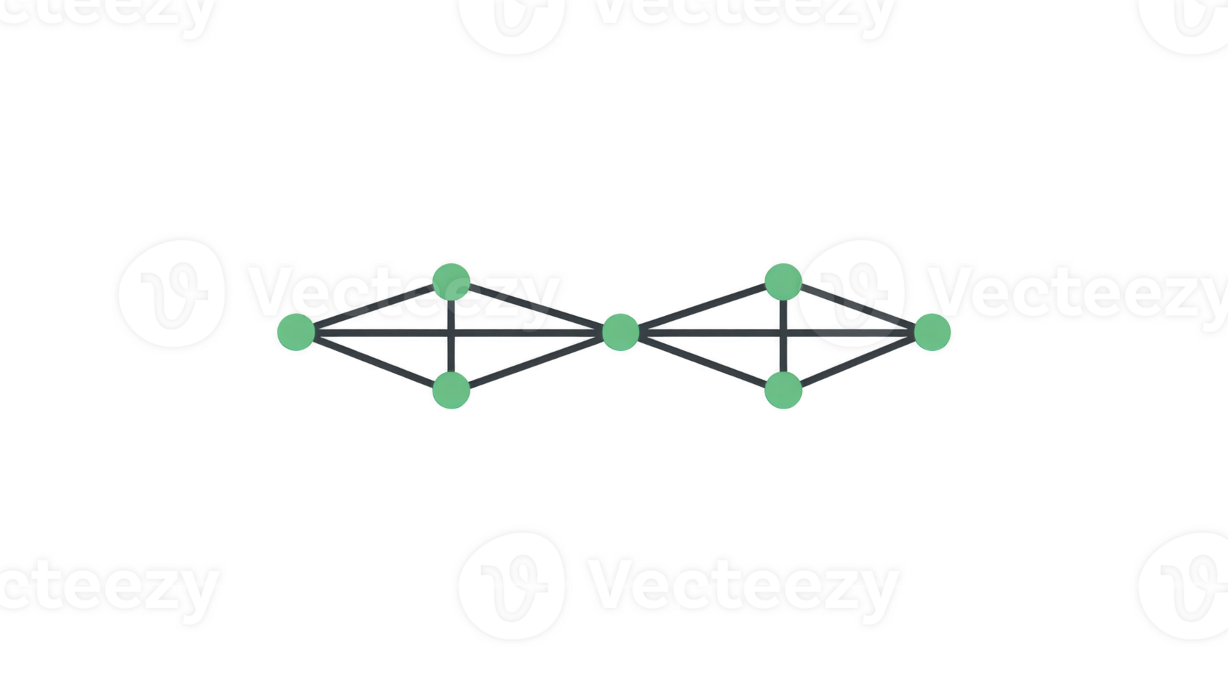 cinco verde nodos conectado por negro líneas formar dos simétrico triangular formas unido a centro, representando sencillo red o grafico estructura png