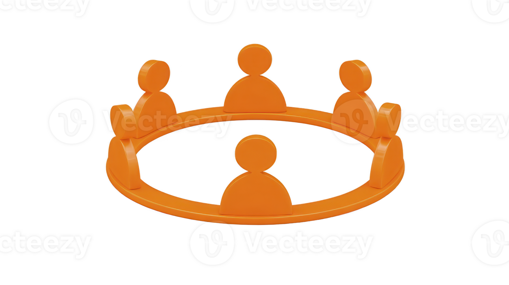 Orange group of five abstract human figures in circle, symbolizing teamwork, unity, collaboration, and community, isolated on transparency background, conveying positive and cooperative atmosphere png