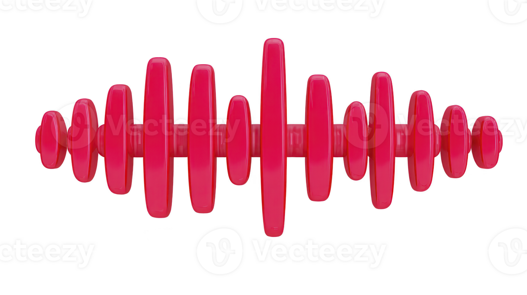 Red abstract sound wave shape symmetrical design isolated on transparency background modern minimal style creative concept vibrant color digital art energetic and dynamic visual element png