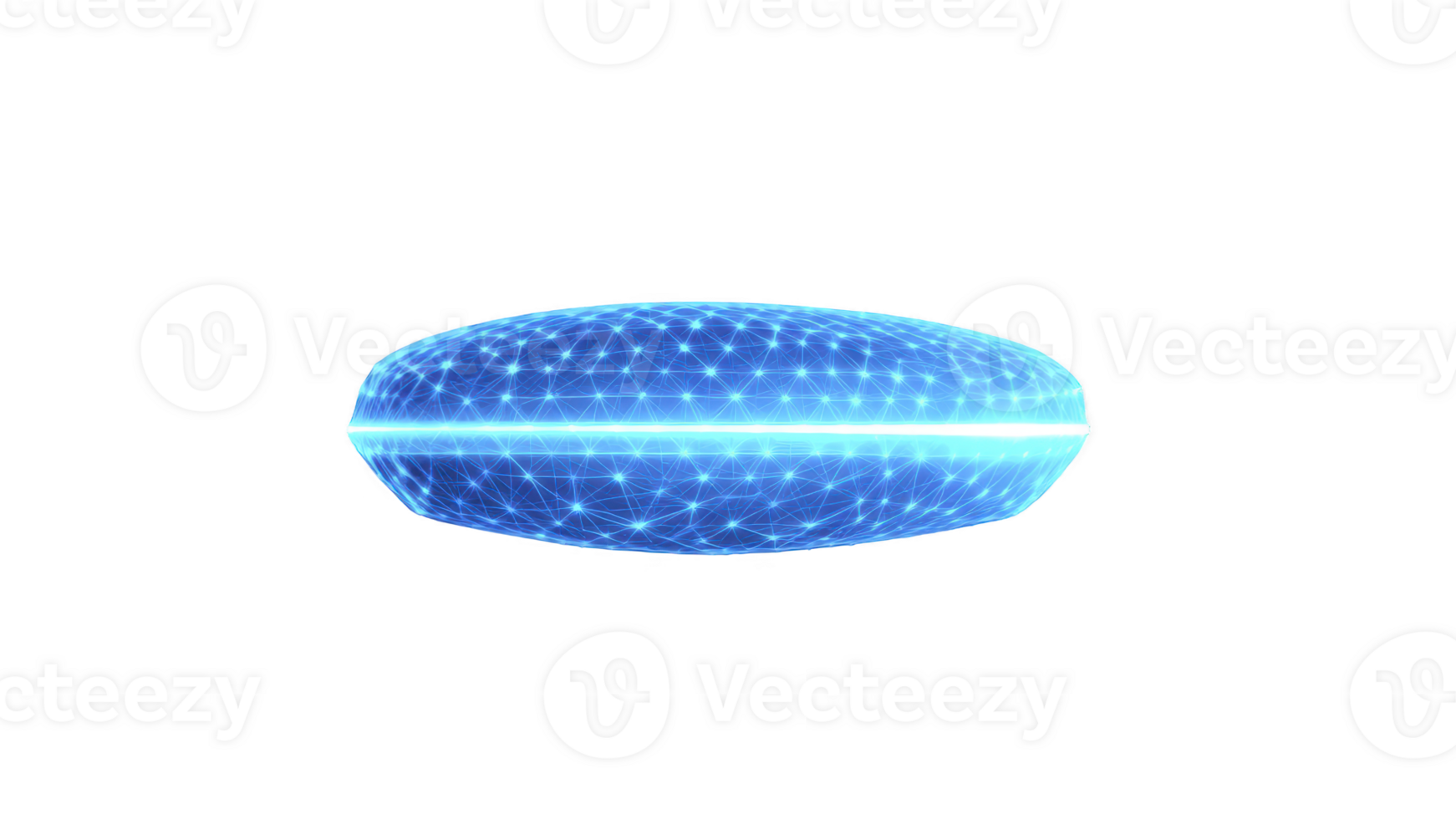 Futuristic glowing blue torus with digital grid pattern, abstract technology shape, neon light, sci fi energy, isolated on transparency background, modern and dynamic png