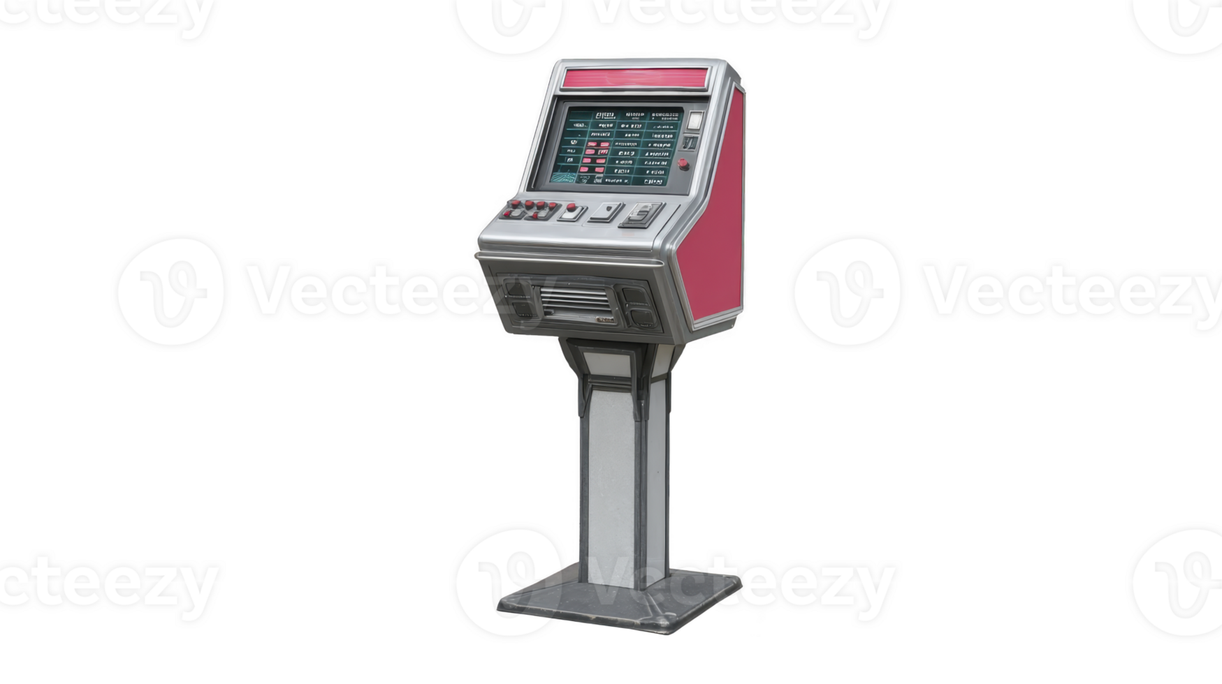 Self service kiosk with touchscreen interface red and gray color isolated on transparency background used for ticketing payment or information modern technology convenient and efficient png