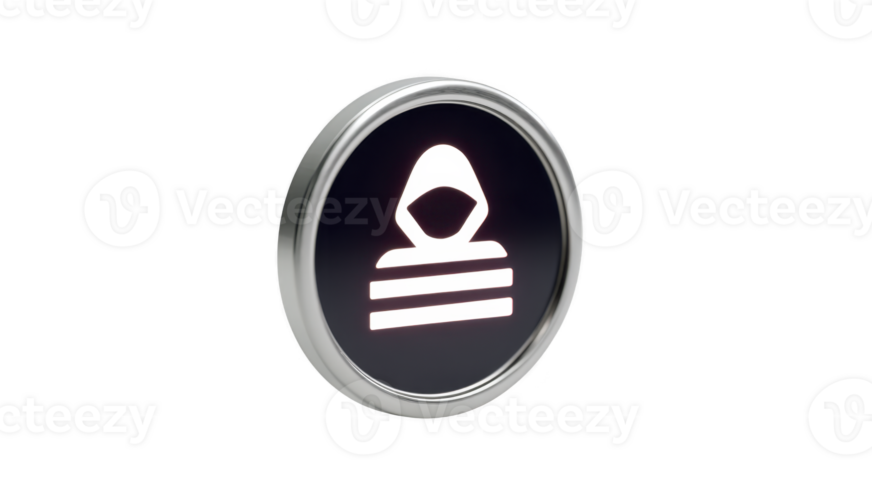 Hacker icon cyber security symbol digital hooded figure glowing outline modern button transparency background technology mysterious isolated 3D render png