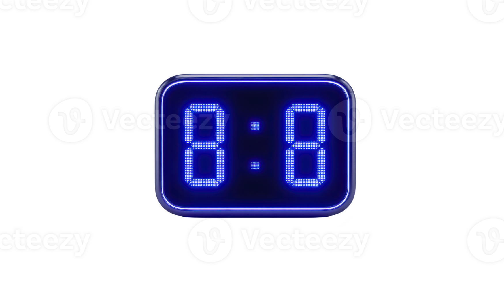 Digital clock display with glowing blue numbers, modern electronic timer, isolated on transparent background, futuristic style, illuminated, technology concept, minimal design png