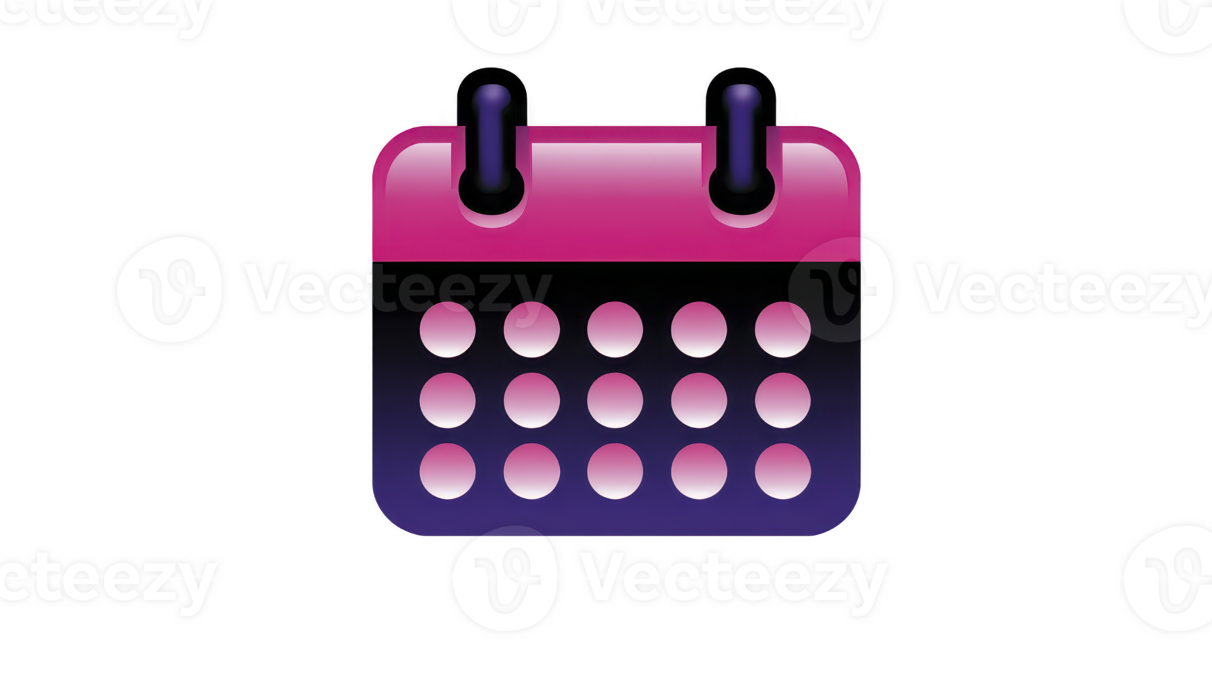 Pink calendar icon, glossy style, with rounded corners and circular date markers, isolated on transparent background, modern and cheerful design for digital planner or schedule app png