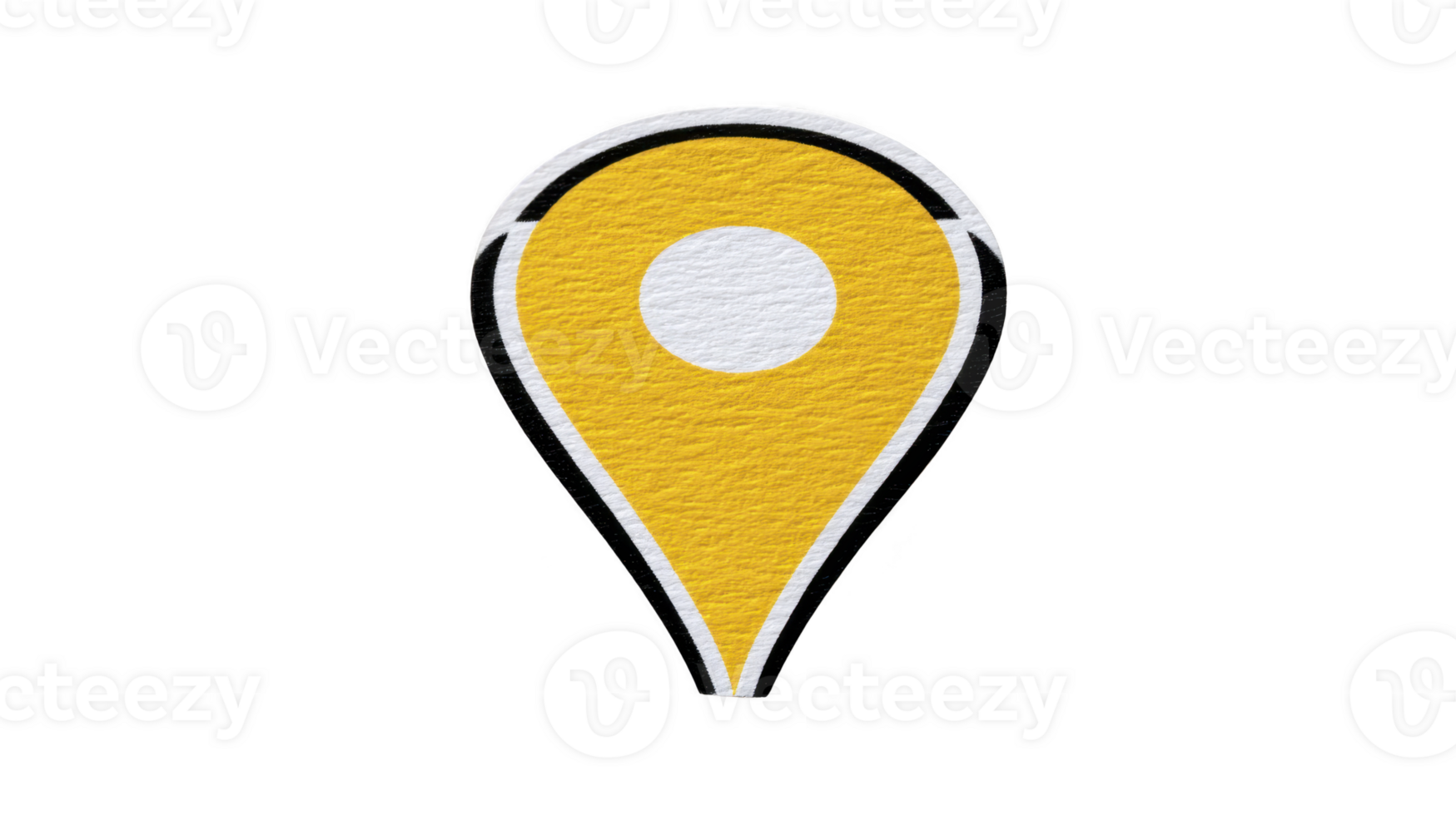 Yellow location pin icon textured paper style isolated on transparent background symbolizing navigation map marker travel and direction with modern minimalistic design png