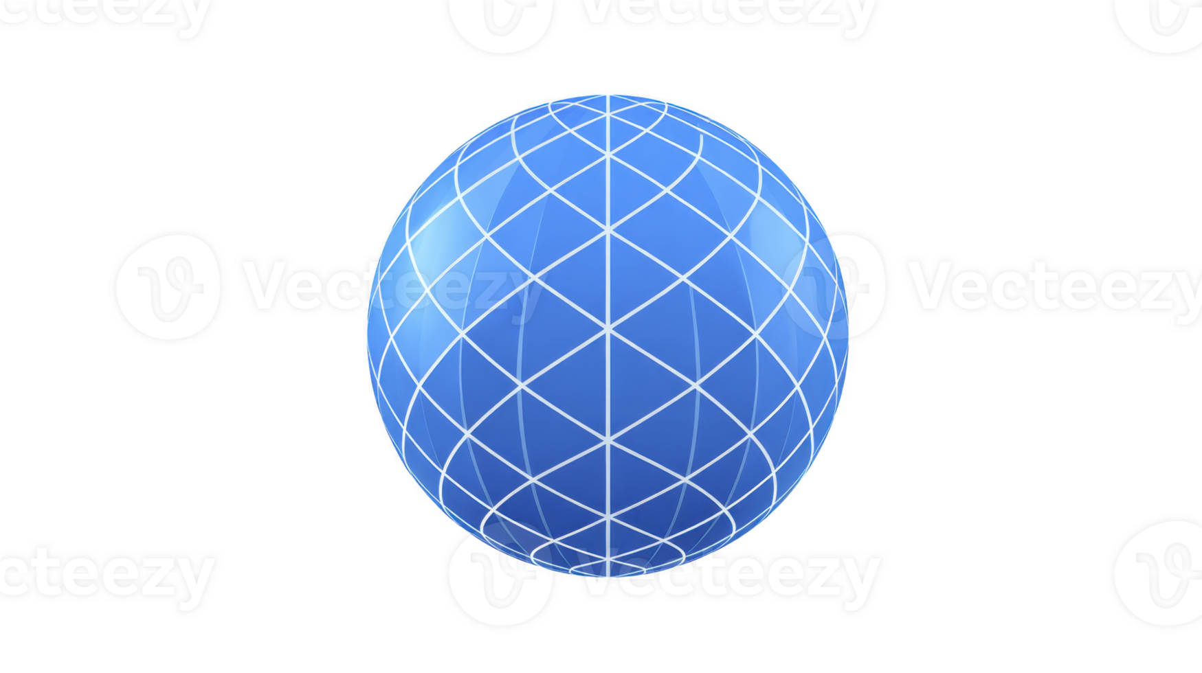 Blue geometric sphere with white grid lines, glossy surface, isolated on transparent background, modern abstract design, technology and science concept, futuristic and clean style png
