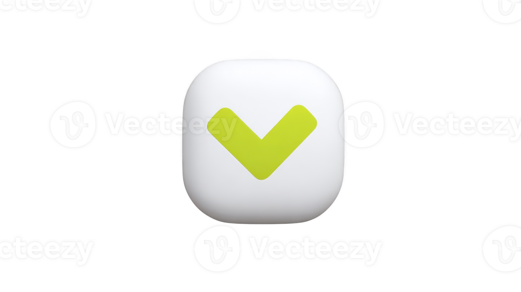 Green check mark icon 3D rounded square button transparency background modern minimal style digital symbol approval confirmation positive isolated png