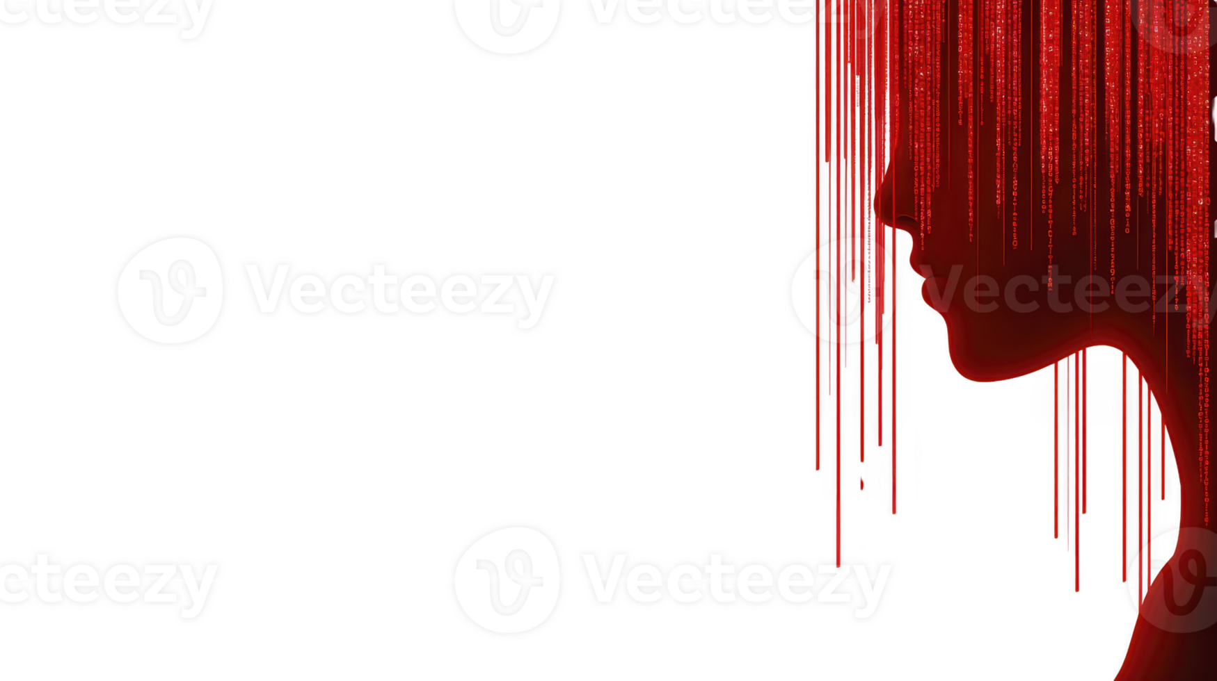 Red silhouette profile digital lines abstract face technology concept futuristic binary code data stream cyber theme emotional transparency background creative art png