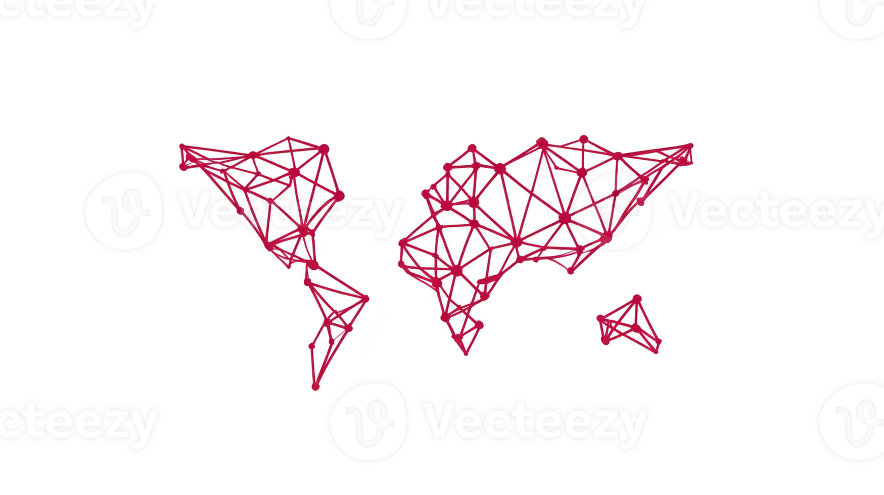 Abstract world map geometric red lines polygonal style modern digital art global network concept minimalistic design creative technology isolated on transparency background png