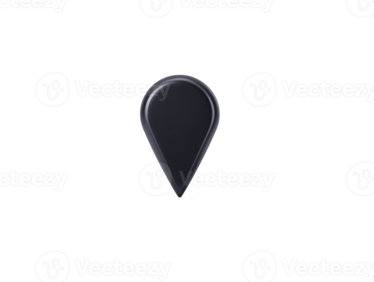 Black map pin icon, glossy finish, isolated on transparent background, modern location marker symbol for navigation, travel, or digital map interface, simple and minimalistic design png