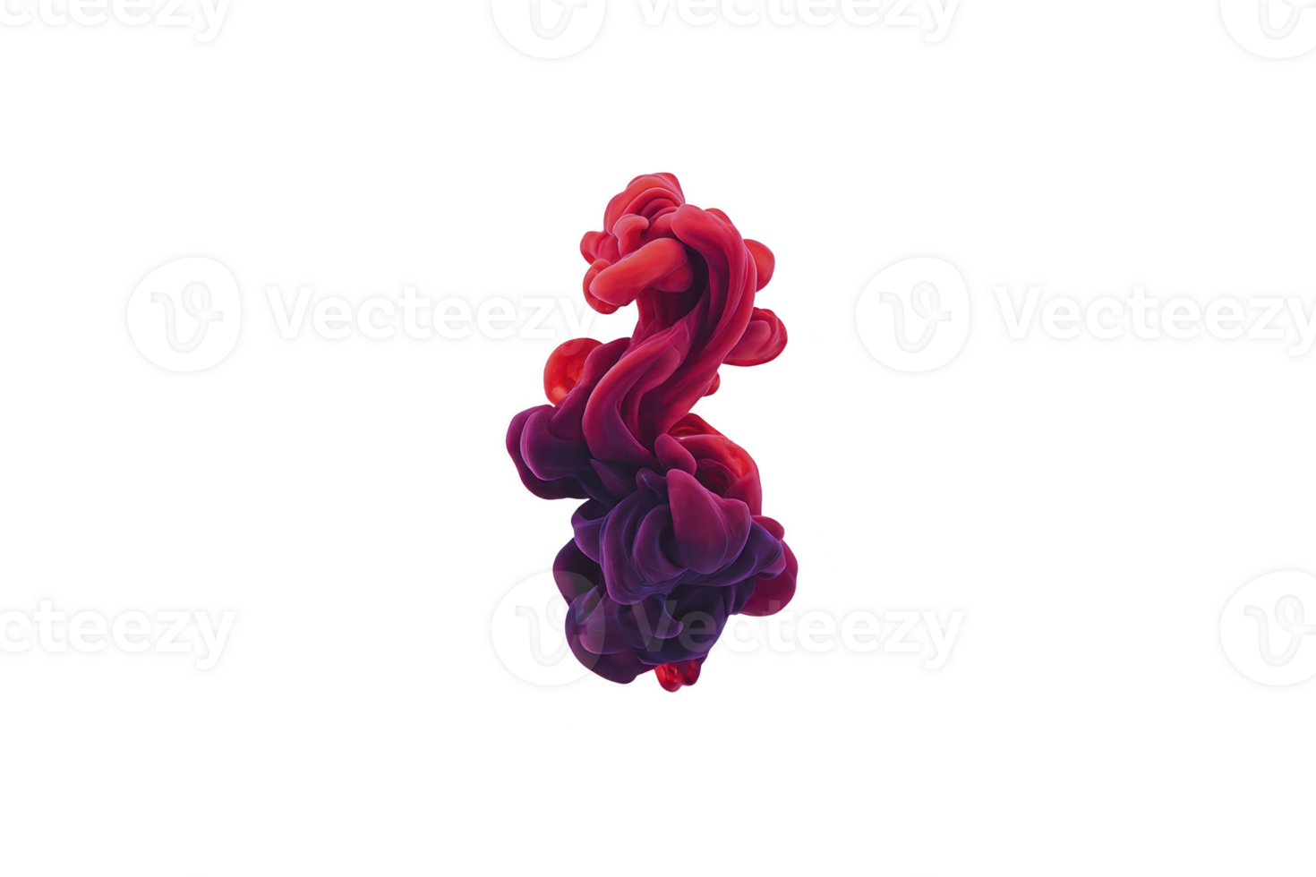 Red and purple ink swirling underwater, creating vibrant abstract cloud with smooth, flowing shapes and dynamic, artistic feel on transparency background png