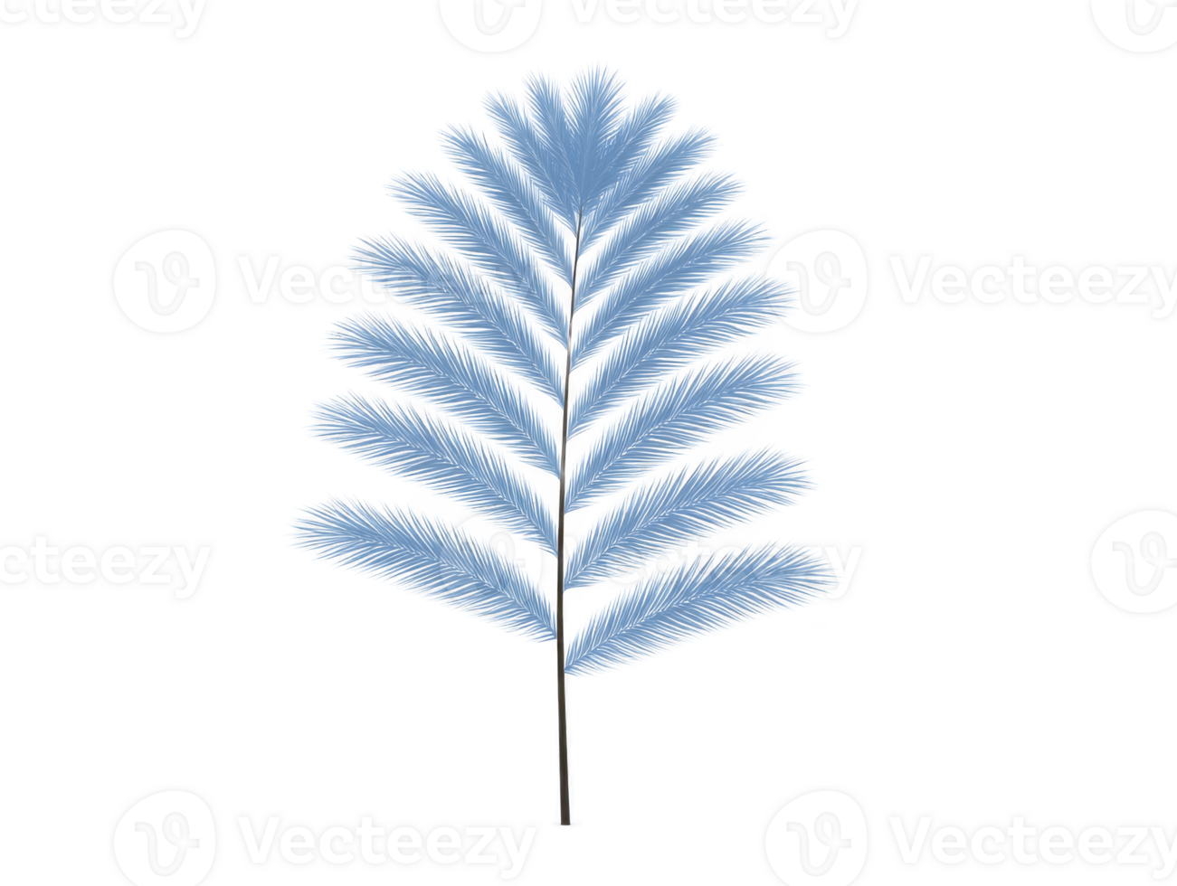 Blue palm leaf isolated on transparent background, featuring delicate feathery texture and symmetrical pattern, perfect for tropical, summer, or botanical design projects png