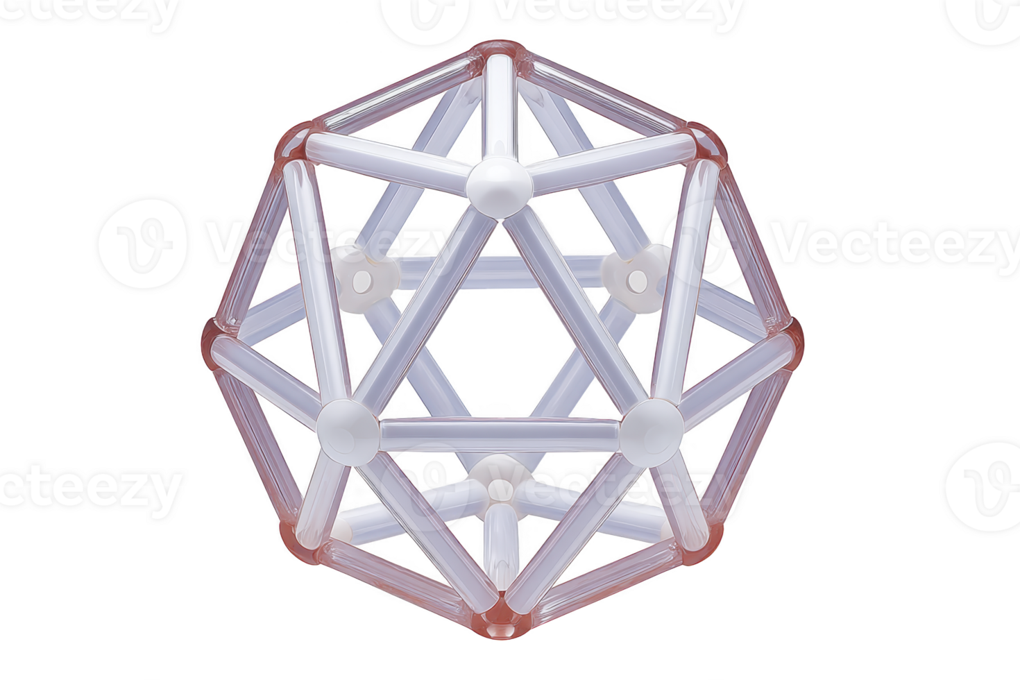 Geometric structure white polyhedron 3D model abstract shape science concept modern design isolated on transparent background educational symmetry creativity png