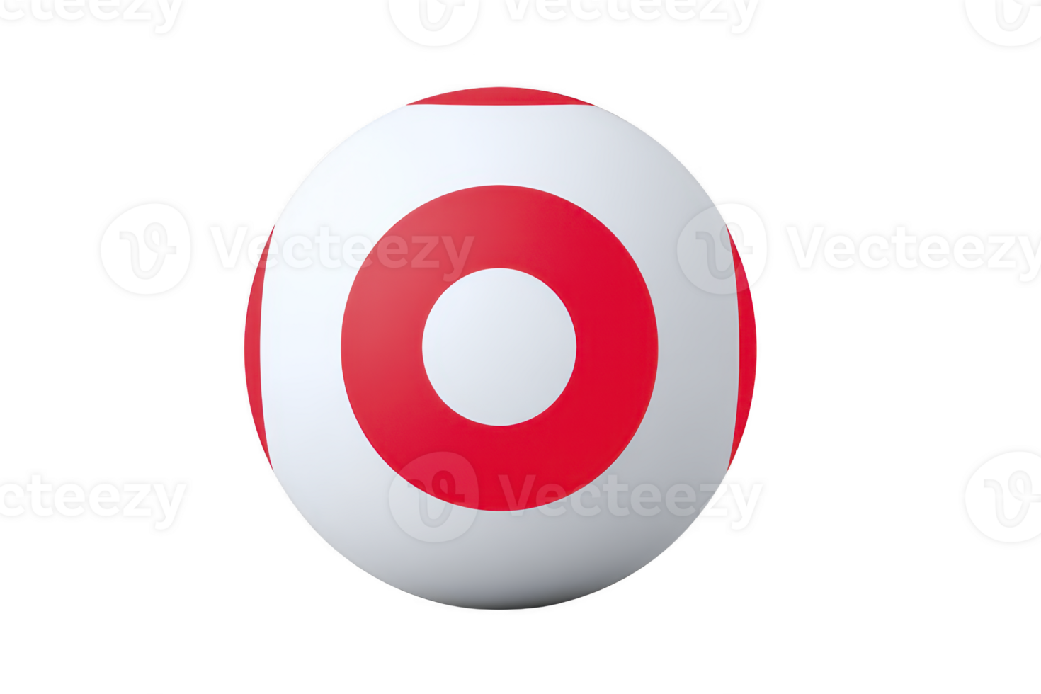 Red circle on white sphere, geometric shape, minimal design, isolated on transparent background, modern abstract art, bold color contrast, clean and simple style png