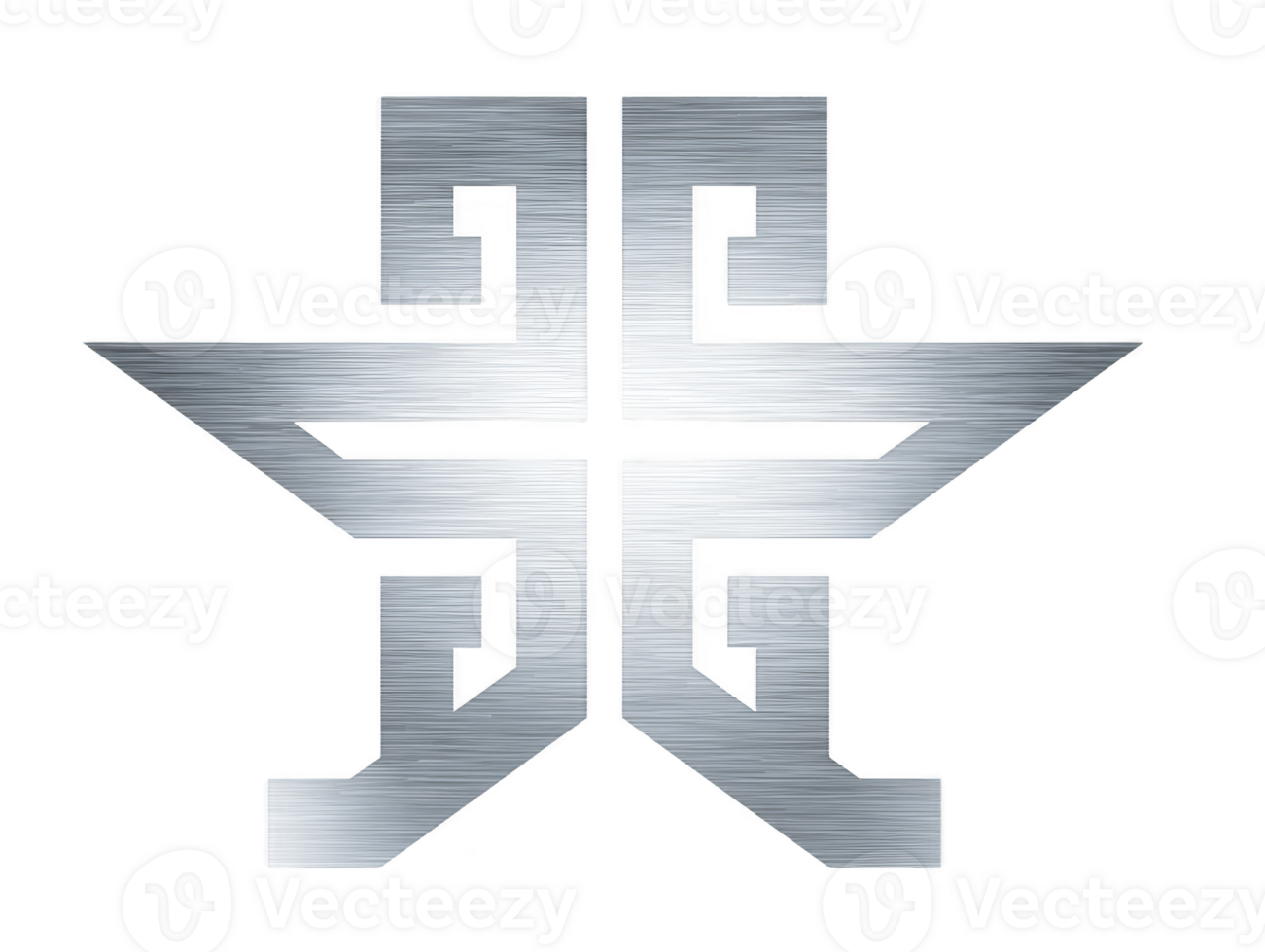 Metallic geometric star with symmetrical pattern, silver brushed texture, modern abstract design, sharp edges, futuristic style, isolated on transparency background, bold and dynamic visual png