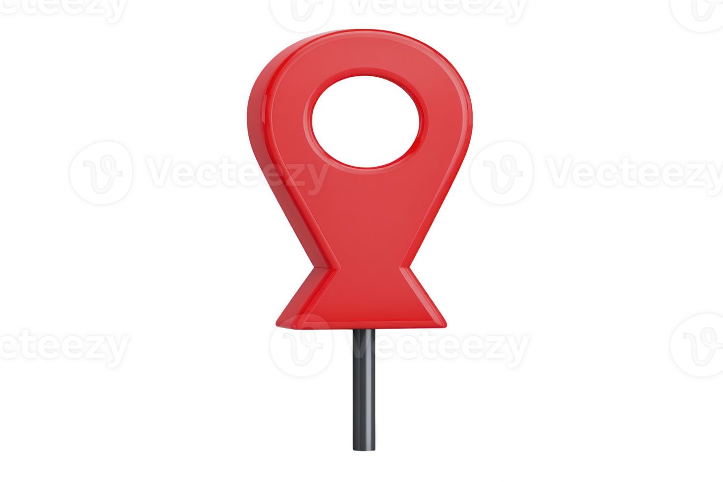 Red map pin icon location marker symbol navigation pointer glossy plastic isolated on transparency background used for travel direction or map application modern and simple design png
