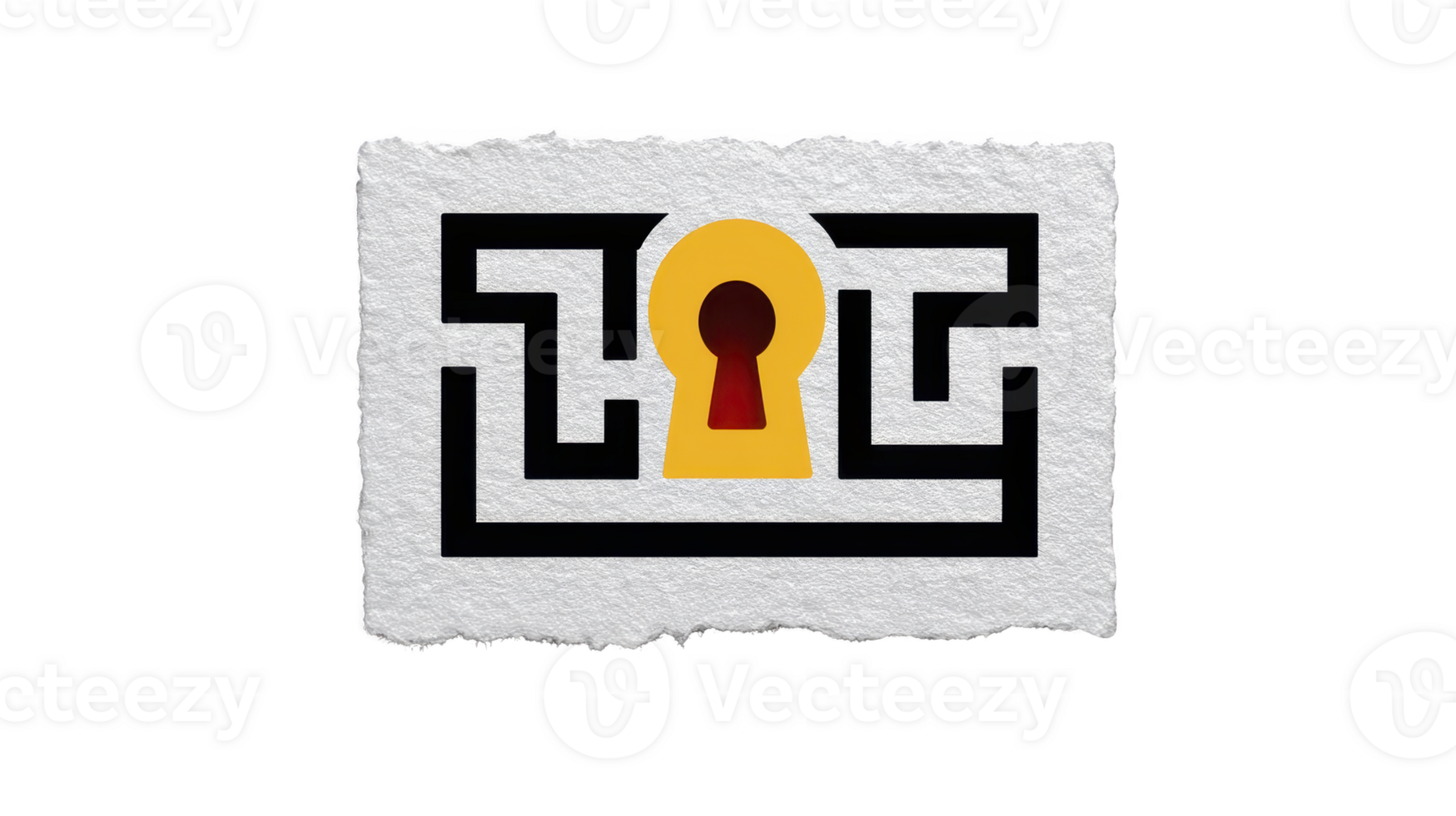 Labyrinthe trou de serrure puzzle Solution défi abstrait concept Sécurité entrée texturé papier. Labyrinthe avec Jaune trou de serrure centre texturé papier symbolisant défi Sécurité et abstrait problème résolution png