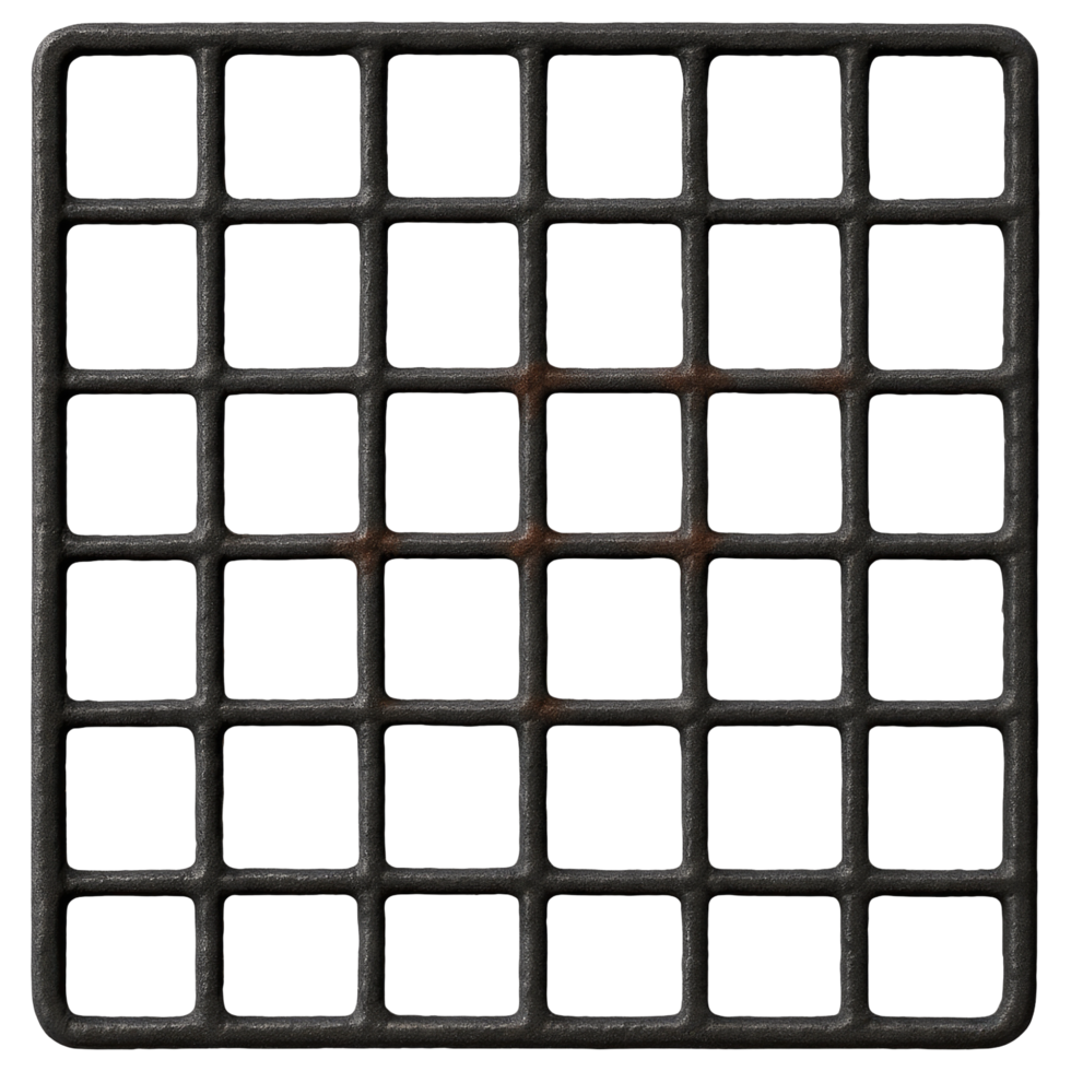 superiore Visualizza di piazza getto ferro griglia grattugiare per bbq o torrefazione con rustico struttura e griglia modello su trasparente sfondo png