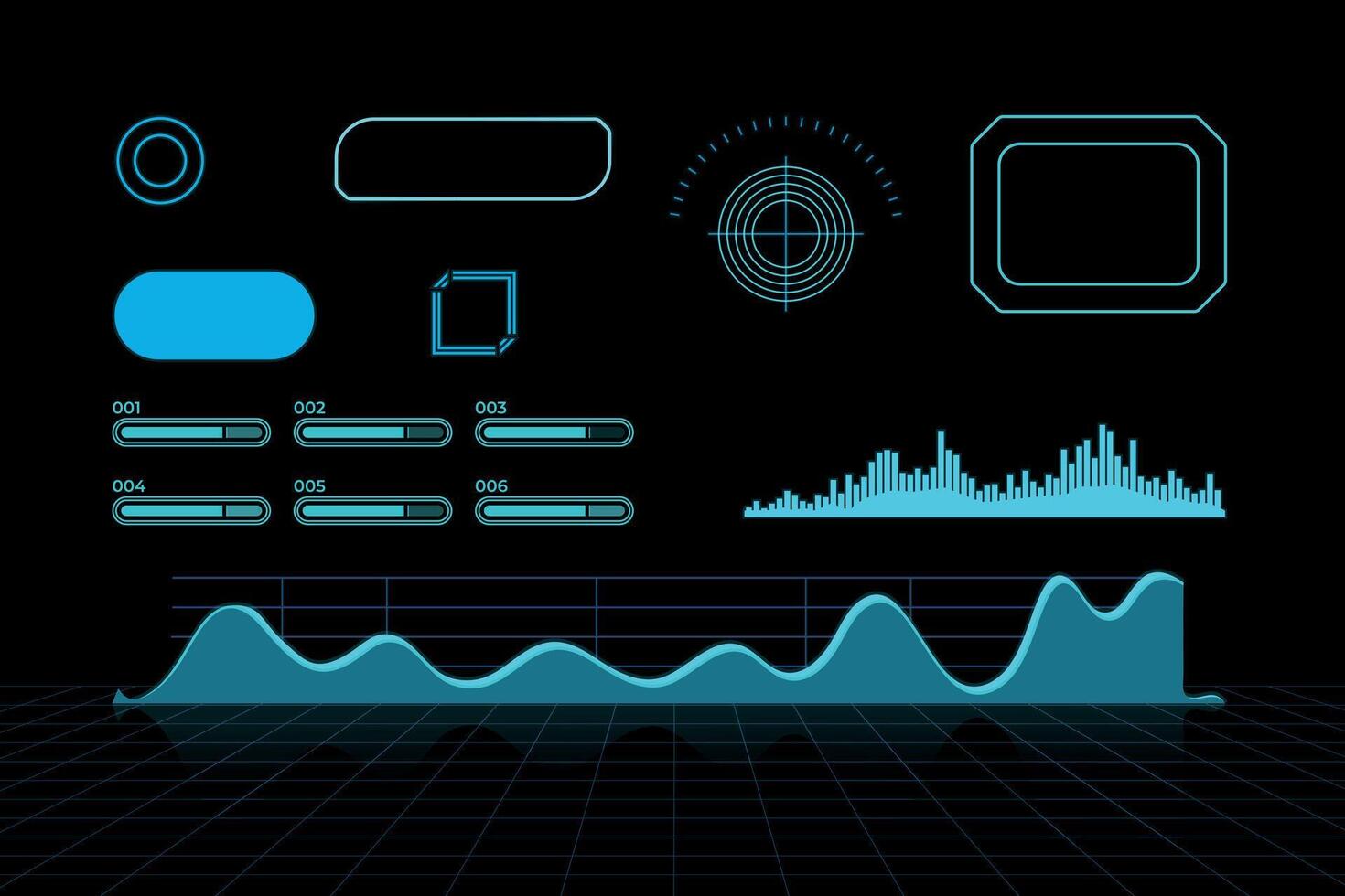 futurista neón hud interfaz y datos visualización elementos conjunto vector