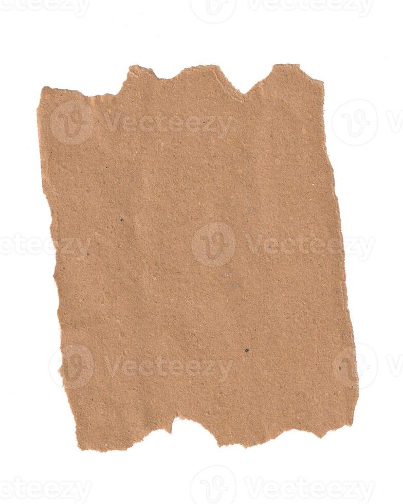 Realistic cross shape made of two strips of brown paper tape with torn, rough edges. Isolated rustic design element for marking or cancellation photo