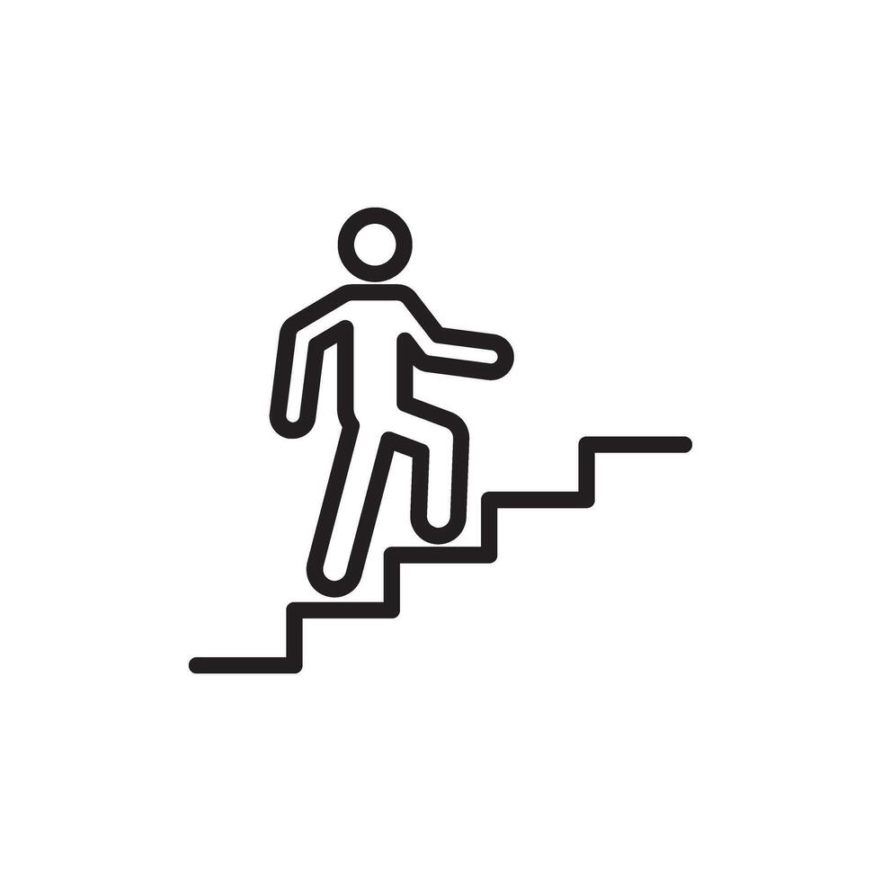 Man climbs the stairs. Progress linear icon. Action line customizable illustration. Contour symbol. isolated outline drawing. Editable stroke vector