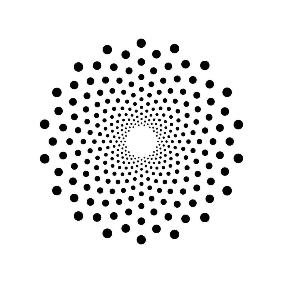 334 Dot circle abstract geometric swirl with radial concentric vortex dots pattern halftone effect on transparent background vector
