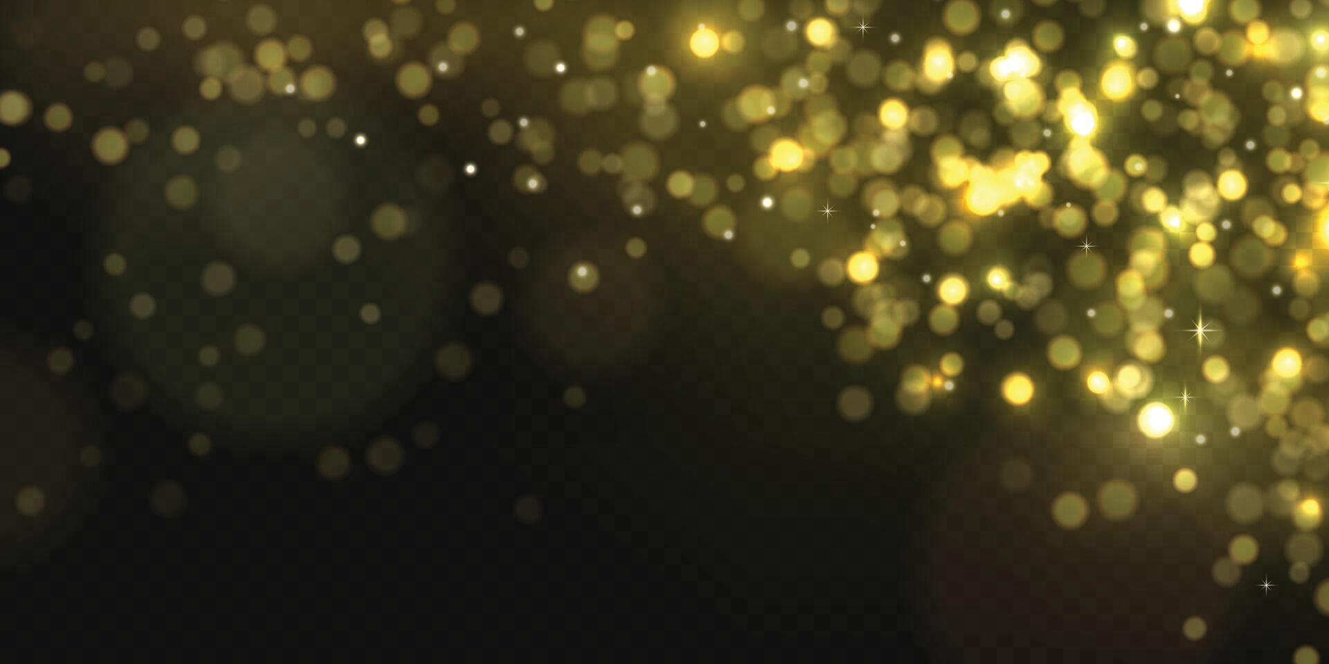 Glowing gold dust with soft bokeh lights, shimmering particles and festive sparkle creating an elegant glowing decorative effect. vector
