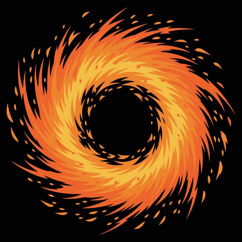 Abstract Fiery Swirl. Dynamic Flame Energy Spiral Design on Black Background vector