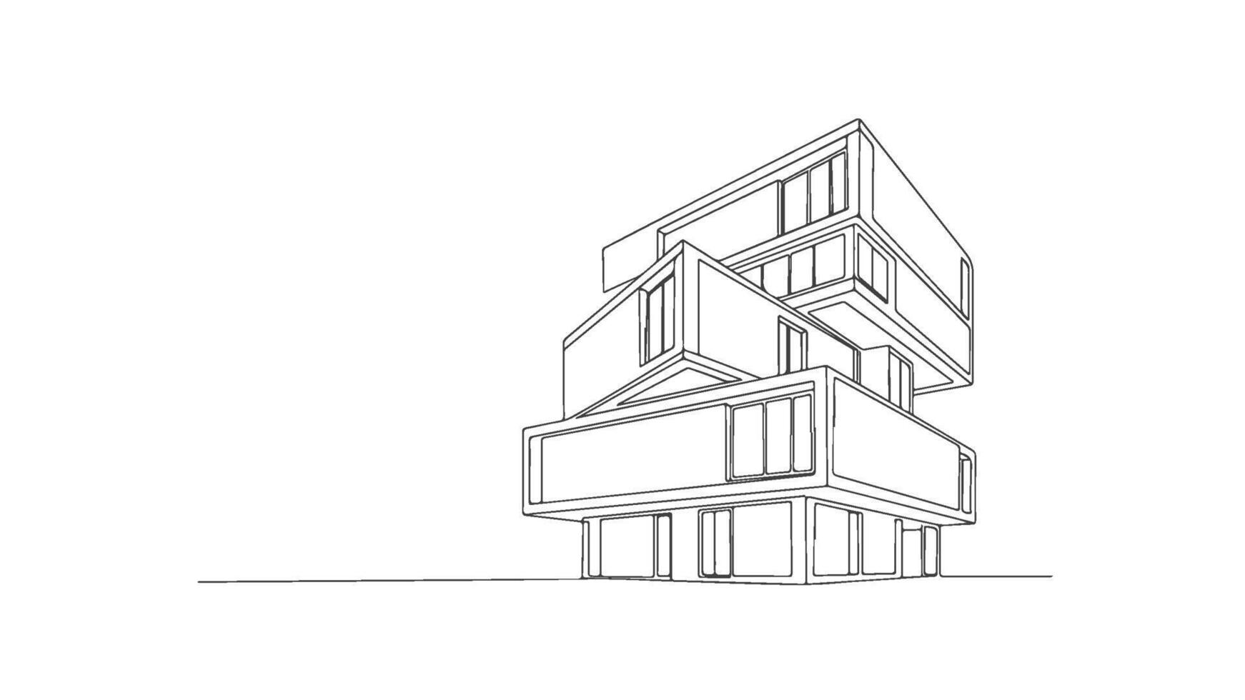 Minimalist architectural design of a modern house presented as a single continuous line art drawing concept vector
