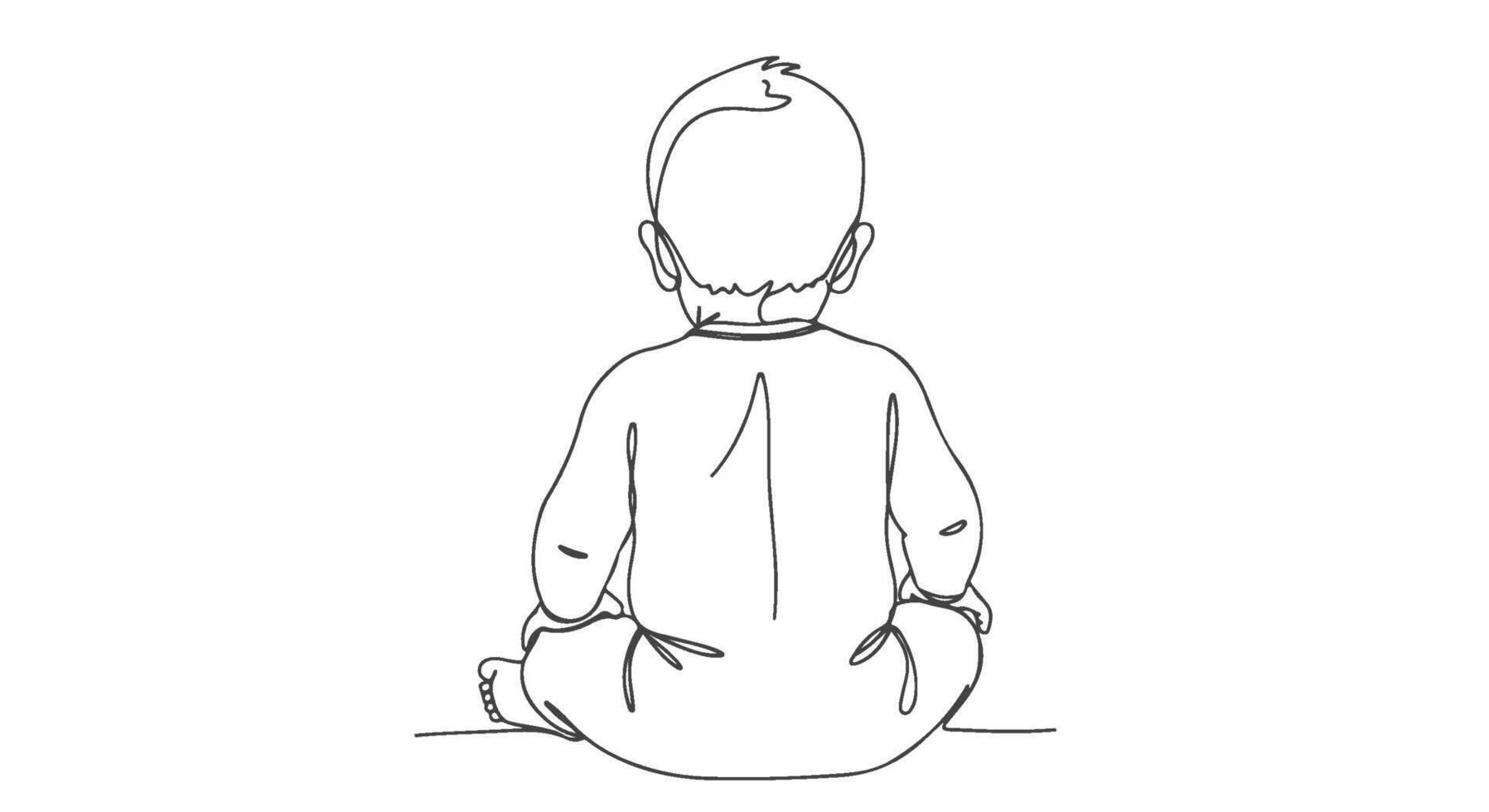 Continuous single line art of a baby sitting with number one on the back in a minimalist style vector