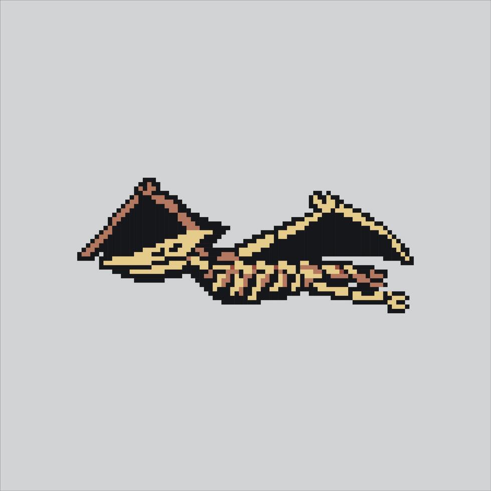 Pixel art illustration Pterodactyl. Pixelated Dinosaur Skeleton. Pterodactyl Dinosaur Skeleton Icon pixelated for the pixel art game and icon for website and game. old school retro. vector