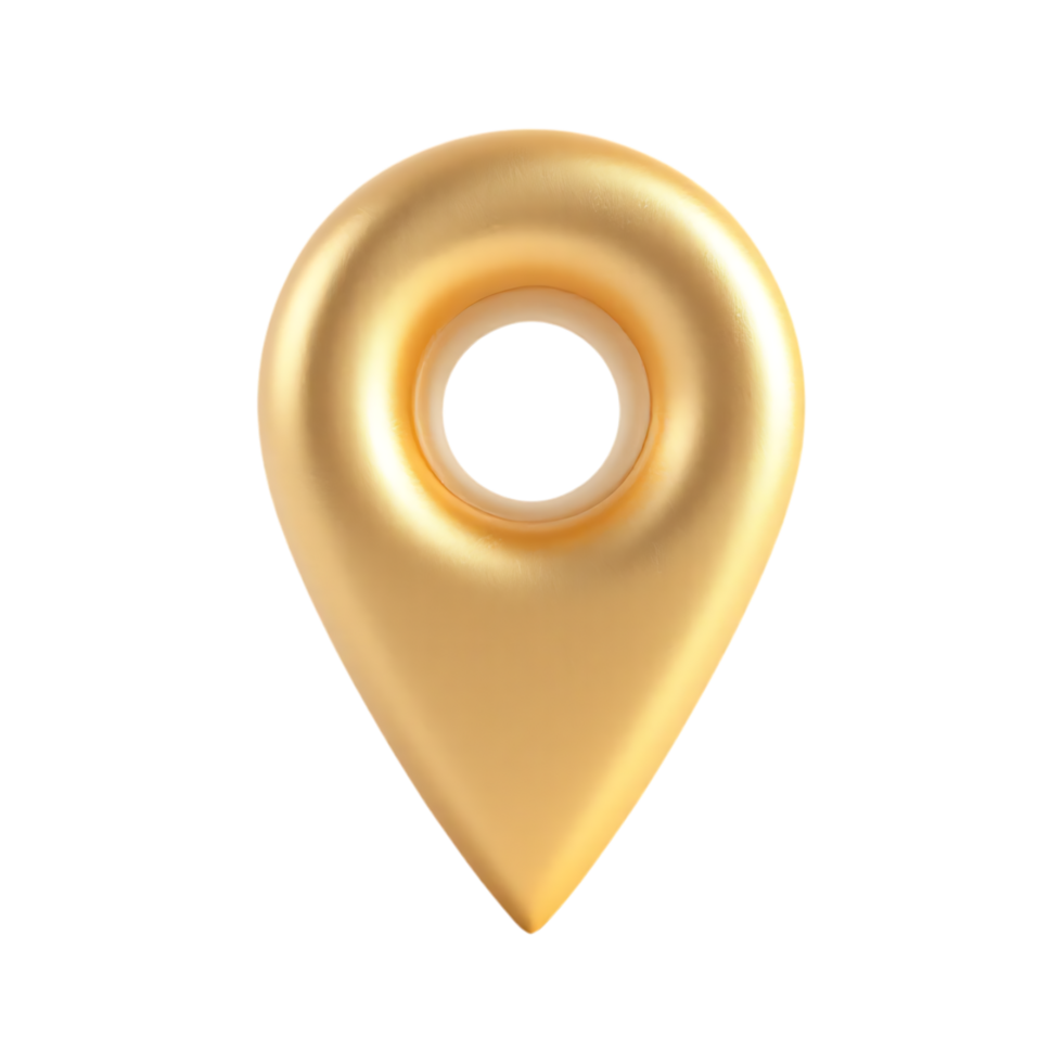 3D render of a golden location pin. Perfect for maps, navigation, and travel concepts. png