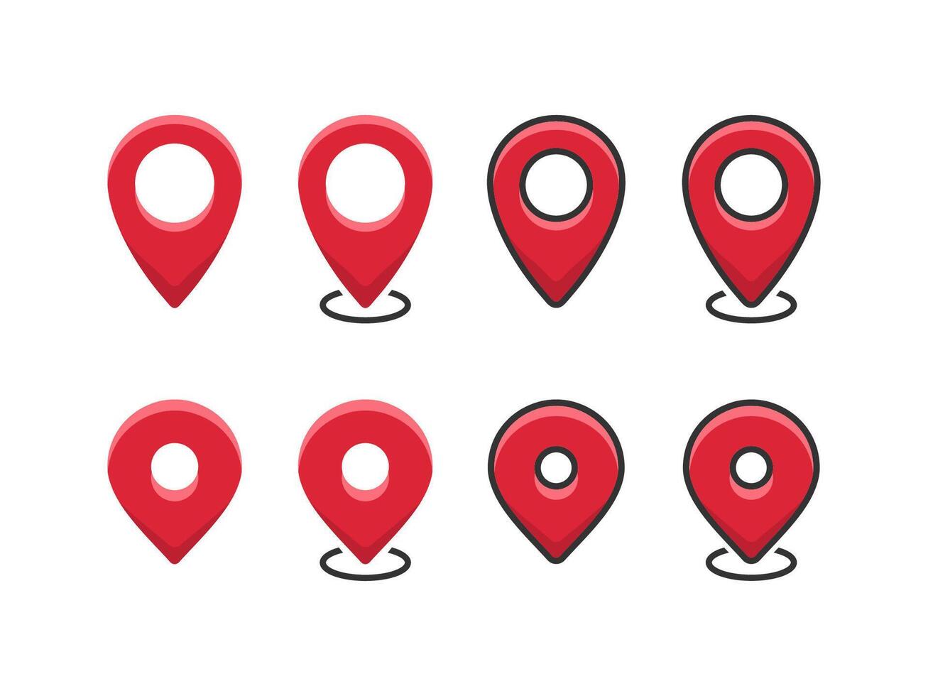 Red pin marker with white dot isolated on white background. Set of Location map icons. Location pin vector