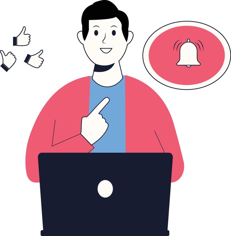 Character of a Man Like and Subscribe in Hand Drawn Design vector